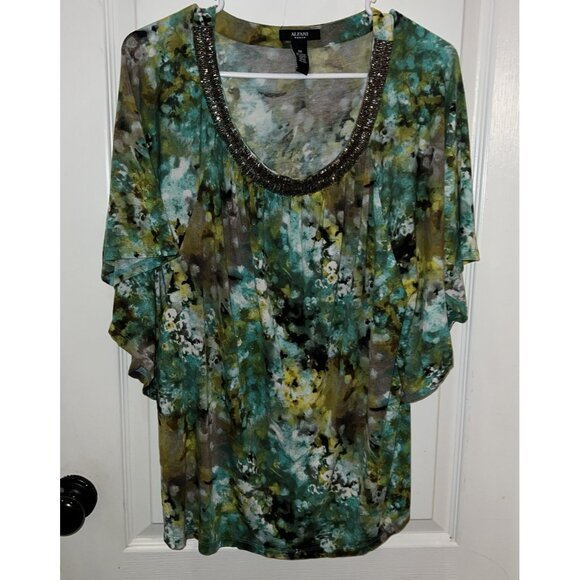 Alfani Tops - Alfani‎ woman beaded green short sleeve top size 0 X